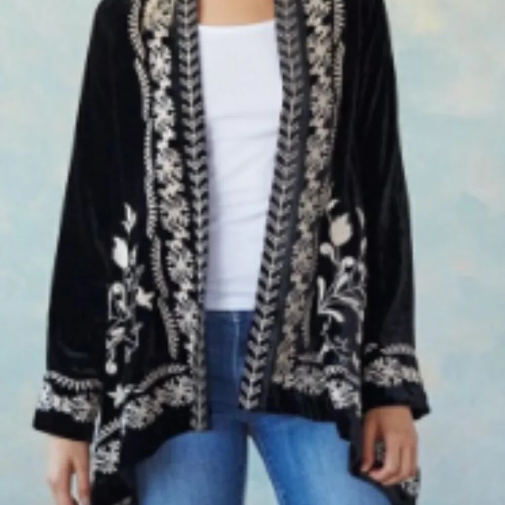 Sundance Left Bank Embroidered Velvet Cardigan Long Sleeve Black Size Small NWOT - Picture 14 of 14